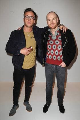 X Factor pop singer Sam Callahan and Philip Christopher Baldwin attending the One To Watch London Fashion Week show, held at Freemasons Hall, London. FEBRUARY 17th 2017  TSTx17354