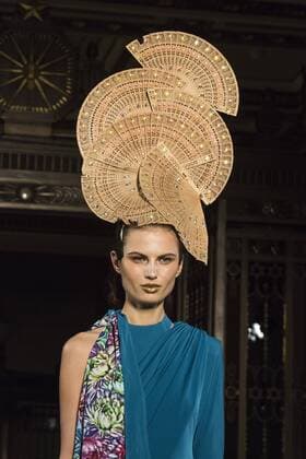 London, UK, 18 February 2017. A model walks the runway during the Ashley Isham show at Fashion Scout, London Fashion Week. Ashley Isham, Fashion Scout, London Fashion Week, London, UK 