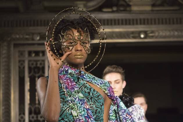 London, UK, 18 February 2017. A model walks the runway during the Ashley Isham show at Fashion Scout, London Fashion Week. Ashley Isham, Fashion Scout, London Fashion Week, London, UK 