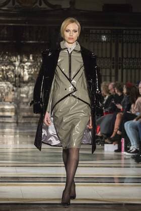 London, UK, 18 February 2017. A model walks the runway during the Malan Breton show at Fashion Scout, London Fashion Week. Malan Breton, Fashion Scout, London Fashion Week, London, UK 