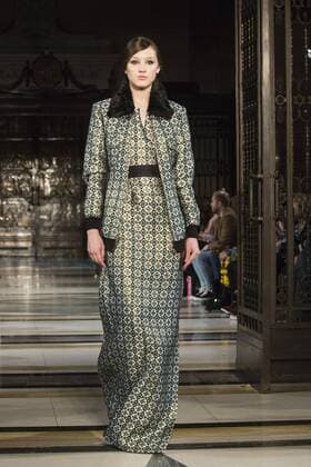 London, UK, 18 February 2017. A model walks the runway during the Malan Breton show at Fashion Scout, London Fashion Week. Malan Breton, Fashion Scout, London Fashion Week, London, UK 
