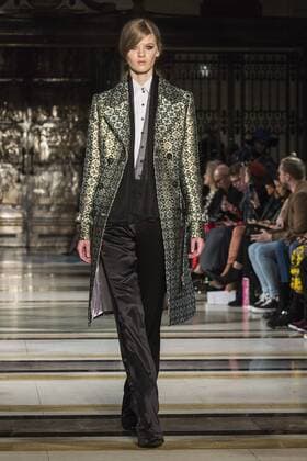 London, UK, 18 February 2017. A model walks the runway during the Malan Breton show at Fashion Scout, London Fashion Week. Malan Breton, Fashion Scout, London Fashion Week, London, UK 