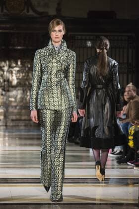 London, UK, 18 February 2017. A model walks the runway during the Malan Breton show at Fashion Scout, London Fashion Week. Malan Breton, Fashion Scout, London Fashion Week, London, UK 