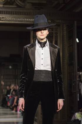 London, UK, 18 February 2017. A model walks the runway during the Malan Breton show at Fashion Scout, London Fashion Week. Malan Breton, Fashion Scout, London Fashion Week, London, UK 
