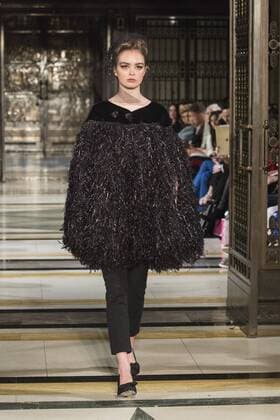 London, UK. 18 February 2017. A model walks the runway during the Azzalia - Dubai Design & Fashion Council show at Fashion Scout, London Fashion Week. Azzalia, Dubai Design & Fashion Council, Fashion Scout, London Fashion Week, London, UK 