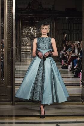 London, UK. 18 February 2017. A model walks the runway during the Azzalia - Dubai Design & Fashion Council show at Fashion Scout, London Fashion Week. Azzalia, Dubai Design & Fashion Council, Fashion Scout, London Fashion Week, London, UK 