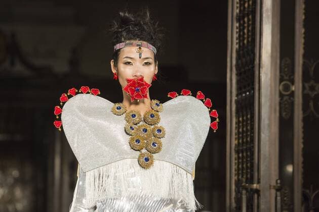 London, UK, 19 February 2017. A model walks the runway during the Felix Bendish (Mumbai) show at House of MEA, Fashion Scout, London Fashion Week. House of Middle East & Asia is a platform to promote fashion talent from across the Middle East, Asia and India. House of MEA, Fashion Scout, London Fashion Week, London, UK 