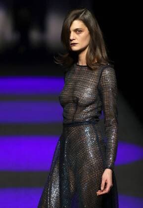 A model takes to the catwalk with the desings for the 2017 2018 fall-winter collection s creation by Esther Noriega during a fashion show held as part of Mercedes Benz Fashion Week in Madrid, Spain, 20 February 2017. The Mercedes-Benz Fashion Week Madrid runs from 16 to 21 February. Mercedes Benz Fashion Week Madrid !ACHTUNG: NUR REDAKTIONELLE NUTZUNG!  Copyright: xJJxGUILLENx 20170220-636232217759557395