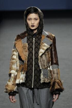 February 20, 2017 - Madrid, Spain - A model walks the runway at the J. Lorenzo show during the Mercedes-Benz Madrid Fashion Week Autumn Winter 2017 at Ifema on February 20, 2017 in Madrid, Spain. Madrid Spain  - ZUMAn230 20170220_zaa_n230_287 Copyright: xOscarxGonzalezx
