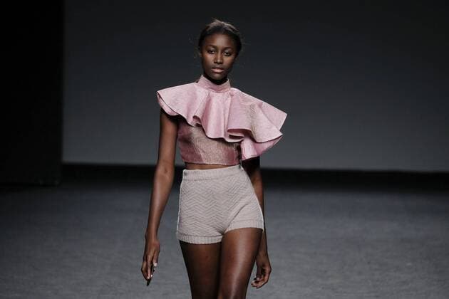 February 21, 2017 - Madrid, Spain - A model walks the runway at the ROCIO LASECA show during the EGO Mercedes-Benz Madrid Fashion Week Autumn Winter 2017 2018 at IFEMA on February 21, 2017 in Madrid, Spain Madrid Spain  - ZUMAn230 20170221_zaa_n230_240 Copyright: xOscarxGonzalezx