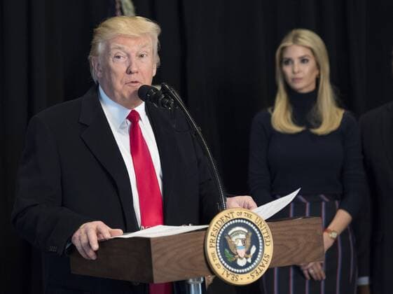 President Donald Trump delivers remarks, joined by his daughter Ivanka, after touring the Smithsonian National Museum of African American History & Culture in Washington, D.C. on February 21, 2017.  WAP20170221315 KEVINxDIETSCH