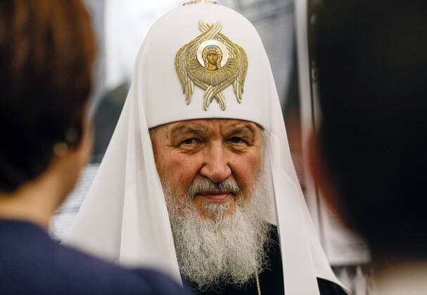 MOSCOW, RUSSIA - FEBRUARY 23, 2017: Patriarch Kirill of Moscow and All Russia attends the opening of an exhibition of the Russian Orthodox Church awards, at the Military Uniform Museum of the Russian Military Historical Society. Alexander Shcherbak TASS  TS04252B