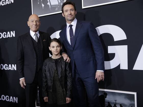 Patrick Stewart, Dafne Keen and Hugh Jackman arrive on the red carpet at the Logan New York special screening at Rose Theater, Jazz at Lincoln Center on February 24, 2017 in New York City.  NYP20170224125 JOHNxANGELILLO