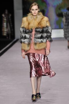 Italy: Ferre Fur Show A model walks the runway at the Ferre Fur show during Milan Fashion Week Fall Winter 2017 18.  GaetanoxPiazzolla