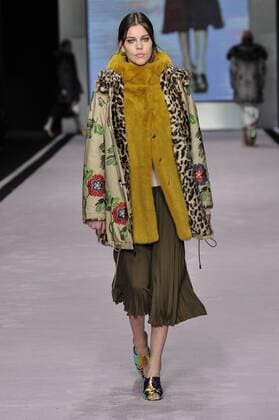 Italy: Ferre Fur Show A model walks the runway at the Ferre Fur show during Milan Fashion Week Fall Winter 2017 18.  GaetanoxPiazzolla