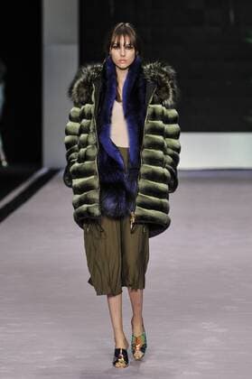 Italy: Ferre Fur Show A model walks the runway at the Ferre Fur show during Milan Fashion Week Fall Winter 2017 18.  GaetanoxPiazzolla