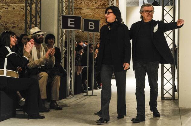 Italy: Cividini show as part of MFW Designers Miriam Cividini and Piero Cividini on to the runway wave the guests at the Cividini show during Milan Fashion Week Fall Winter 2017 18.  GaetanoxPiazzolla