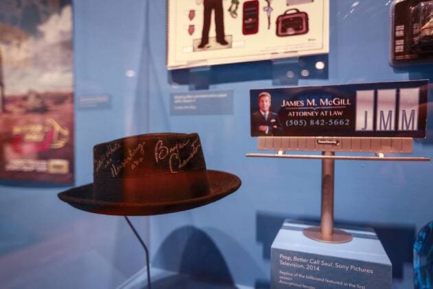 A cases houses a hat worn by Walter White from Breaking Bad and a prop from Better Call Saul in the Sony Pictures room at the Hollywood Southwest Exhibit At the Albuquerque Museum in Albuquerque, New Mexico Friday February 24, 2017. The exhibit showcases films with ties to the star of New Mexico. Curated by Dr. Paul A. Hutton, professor of history at the University of New Mexico, Hollywood Southwest: New Mexico in Film and Television features three elements of New Mexico Äôs film history: the state as a location, the state as a subject, and the state Äôs people as subjects. Hollywood Southwwest Exibit !ACHTUNG: NUR REDAKTIONELLE NUTZUNG!  Copyright: xEFExPhoto JuanxLabrechex NMJ01 20170226-636236851206937164