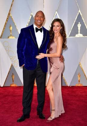 Actor Dwayne The Rock Johnson (L) and Lauren Hashian arrive on the red carpet for the 89th annual Academy Awards at the Dolby Theatre in the Hollywood section of Los Angeles on February 26, 2017.  LAP2017022734 KEVINxDIETSCH
