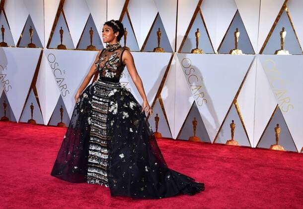 Janelle Monae arrives on the red carpet for the 89th annual Academy Awards at the Dolby Theatre in the Hollywood section of Los Angeles on February 26, 2017.  LAP2017022822 KEVINxDIETSCH