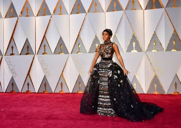 Janelle Monae arrives on the red carpet for the 89th annual Academy Awards at the Dolby Theatre in the Hollywood section of Los Angeles on February 26, 2017.  LAP2017022827 KEVINxDIETSCH