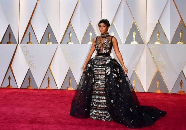 Janelle Monae arrives on the red carpet for the 89th annual Academy Awards at the Dolby Theatre in the Hollywood section of Los Angeles on February 26, 2017.  LAP2017022826 KEVINxDIETSCH