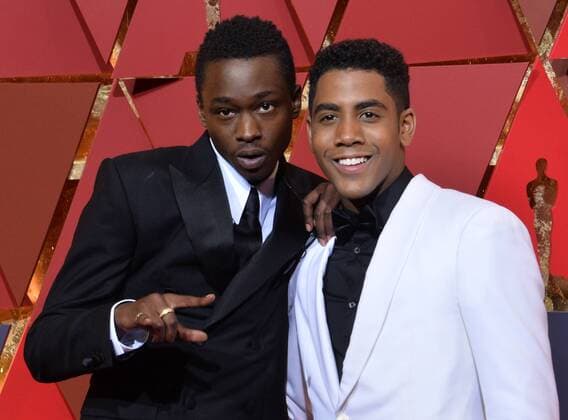 Actors Shariff Earp (L) and Jharrel Jerome arrive on the red carpet for the 89th annual Academy Awards at the Dolby Theatre in the Hollywood section of Los Angeles on February 26, 2017.  LAP20170226452 JIMxRUYMEN