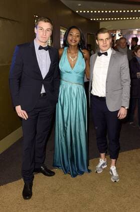Thomas Röhler, Sosthene Moguenara und Julian Reus bei der Weltpremiere des Imagefilms Urban Records zur Leichtathletik-EM Berlin 2018 im Zoo Palast. Berlin, 27.02.2017 Foto:xF.xKernx xFuturexImage