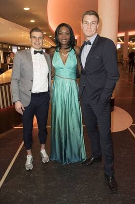 Julian Reus, Sosthene Moguenara und Thomas Röhler bei der Weltpremiere des Imagefilms Urban Records zur Leichtathletik-EM Berlin 2018 im Zoo Palast. Berlin, 27.02.2017 Foto:xF.xKernx xFuturexImage