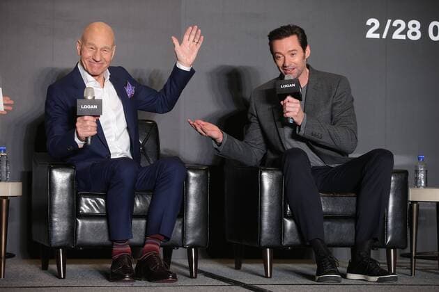 TAIPEI, CHINA - FEBRUARY 28: English actor Patrick Stewart (L), Australian actor and singer Hugh Jackman attend the press conference of American director James Mangold s film Logan on February 28, 2017 in Taipei, Taiwan of China.  Copyright: xVCGx CFP500759145