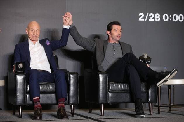 TAIPEI, CHINA - FEBRUARY 28: English actor Patrick Stewart (L), Australian actor and singer Hugh Jackman attend the press conference of American director James Mangold s film Logan on February 28, 2017 in Taipei, Taiwan of China.  Copyright: xVCGx CFP500759147