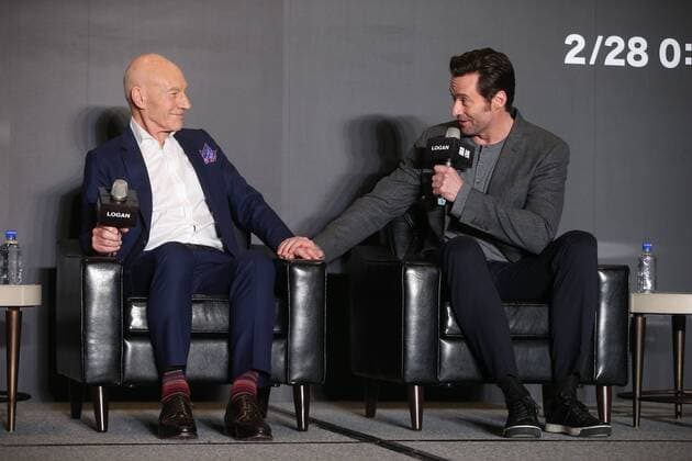 TAIPEI, CHINA - FEBRUARY 28: English actor Patrick Stewart (L), Australian actor and singer Hugh Jackman attend the press conference of American director James Mangold s film Logan on February 28, 2017 in Taipei, Taiwan of China.  Copyright: xVCGx CFP500759150