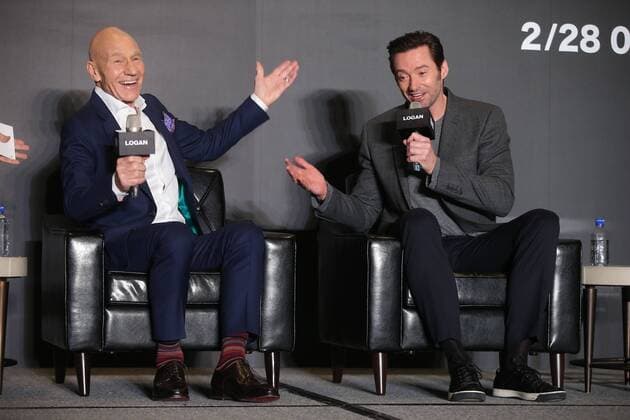 TAIPEI, CHINA - FEBRUARY 28: English actor Patrick Stewart (L), Australian actor and singer Hugh Jackman attend the press conference of American director James Mangold s film Logan on February 28, 2017 in Taipei, Taiwan of China.  Copyright: xVCGx CFP500759153
