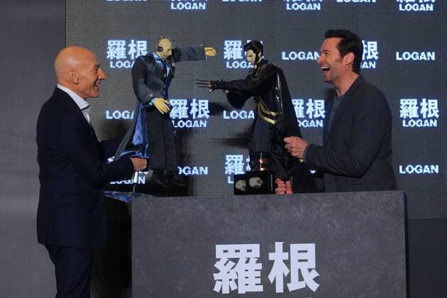 TAIPEI, CHINA - FEBRUARY 28: English actor Patrick Stewart (L), Australian actor and singer Hugh Jackman attend the press conference of American director James Mangold s film Logan on February 28, 2017 in Taipei, Taiwan of China.  Copyright: xVCGx CFP500759154
