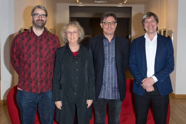 Martin Carazo Mendez (Autor), Chritel Fomm (Autorin), Martin Pieper (Redaktion ARTE ZDF) und Wolfgang Bergmann (Geschaeftsfuehrer ARTE D) - Premiere der 10-teiligen ARTE Doku-Reihe Ach, Europa! im Maison de France in Berlin am 28.02.2017. ARTE Doku-Reihe Ach, Europa!