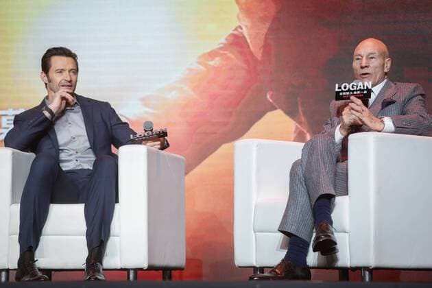 BEIJING, CHINA - MARCH 01: Australian actor and singer Hugh Jackman (L), English actor Patrick Stewart attend the premiere of American director James Mangold s film Logan on March 1, 2017 in Beijing, China.  Copyright: xVCGx CFP500808858