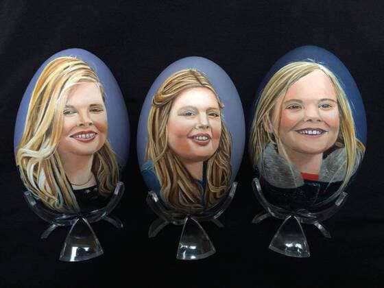 Handbemalte Ostereier mit dem Konterfei niederländischer Adeliger 03-03-2017 Wassenaar Hand painted royal eggs by Mrs. Tiety Entjes-Weij of Princess Amalia, Princess Alexia and Princess Ariane. The collection will be displayed during the Eierbeurs on 25th and 26th of march in Wassenaar, 8th and 9th of april in Bemmel and (c) PPE Wassenaar Netherlands  Copyright: xppe entjesx