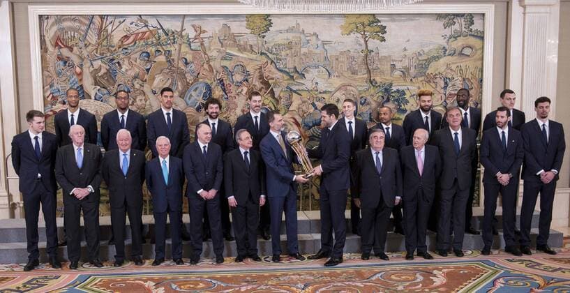 King Felipe VI of Spain receive in audience to the winner of basketball King s Cup 2017, Real Madrid at Zarzuela Palace in Madrid, Spain. March 06, 2017.  (20170306050)