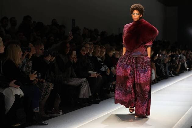 A model takes to the catwalk during the presentation of Leonard Paris show as part of the Fall-Winter 2017-18 Paris Fashion Week on March 6, 2017.  PAR20170306110 MAYAxVIDON-WHITE