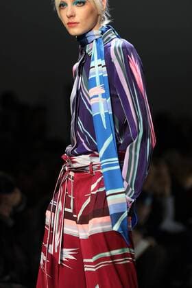 A model takes to the catwalk during the presentation of Leonard Paris show as part of the Fall-Winter 2017-18 Paris Fashion Week on March 6, 2017.  PAR20170306115 MAYAxVIDON-WHITE