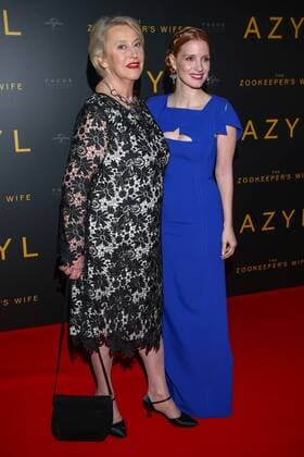 The gala screening of The Zookeeper s Wife in Warsaw Jessica Chastain and Teresa Zabinska, Jan and Antonina s daughter at the the gala screening of The Zookeeper s Wife on March 7,2017 in warsaw, Poland. The movie tells the story of Jan and Antonina Zabinski, who saved up to 300 Jews hiding them in their home and animal enclosures, in Warsaw Zoo during the WWII. EN_01248757_0132 
