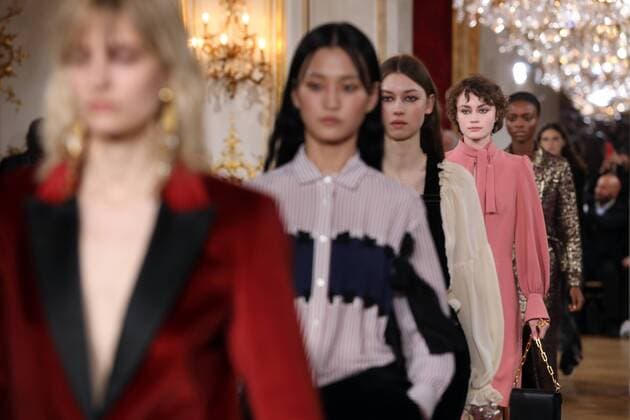 Models take to the catwalk during the presentation of Paul & Joe s show as part of the Fall-Winter 2017-18 Paris Fashion Week on March 7, 2017 in Paris.  PAR20170307122 MAYAxVIDON-WHITE