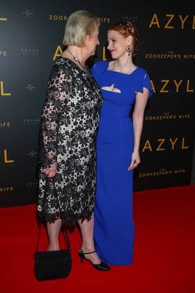 The gala screening of The Zookeeper s Wife in Warsaw Jessica Chastain and Teresa Zabinska, Jan and Antonina s daughter at the the gala screening of The Zookeeper s Wife on March 7,2017 in warsaw, Poland. The movie tells the story of Jan and Antonina Zabinski, who saved up to 300 Jews hiding them in their home and animal enclosures, in Warsaw Zoo during the WWII. EN_01248757_0133 