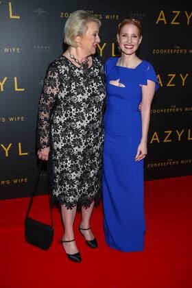 The gala screening of The Zookeeper s Wife in Warsaw Jessica Chastain and Teresa Zabinska, Jan and Antonina s daughter at the the gala screening of The Zookeeper s Wife on March 7,2017 in warsaw, Poland. The movie tells the story of Jan and Antonina Zabinski, who saved up to 300 Jews hiding them in their home and animal enclosures, in Warsaw Zoo during the WWII. EN_01248757_0134 