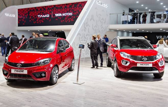 On March 8, 2017 continued second day of 87th International Geneva International Motorshow in Geneva, Switzerland. Tata Motors stand with cars Nexon a Tigor. (CTKxPhoto PetrxMlch) CTKPhotoF201703081485601 