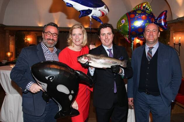 Stephan Kuffler,Daisy Rosemeyer-Elbers, Tony Graf von Faber-Castell, Sebastian Kuffler, Fischessen im Restaurant Seehaus Fish &Friends in Muenchen am 09.03.2014