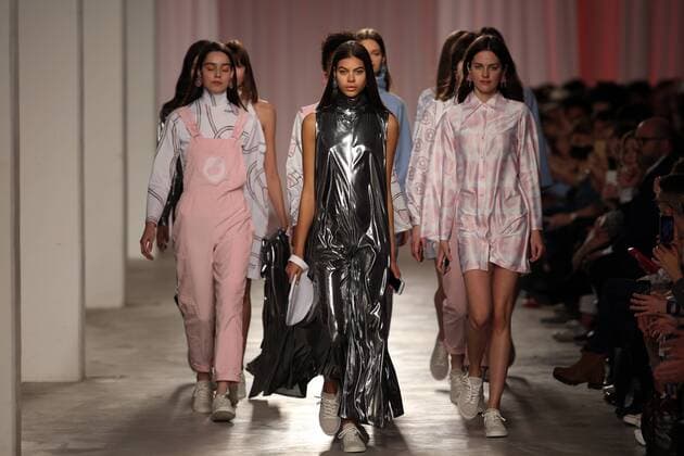 March 10, 2017 - Lisbon, Portugal - Models present creations from one young Portuguese Designer of the Sangue Novo (Young Blood) collective Fall Winter 2017 2018 collection during the Lisbon Fashion Week on March 10, 2017 in Portugal. Photo: - ZUMAf123 20170310_zap_f123_025 Copyright: xPedroxFiuzax