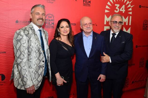 (L-R) Director of the Miami Film Festival, Jaie Laplante; Cuban singer and actress Gloria Estefan; President of the MDC, Eduardo Padron, and the Cuban producer Emilio Estefan, attend the screening of the film A Change of Heart , during the Miami Film Festival 2017 in Miami, USA, 10 March 2017. Miami Film Festival 2017 !ACHTUNG: NUR REDAKTIONELLE NUTZUNG!  Copyright: xGiorgioxVierax MIA05 20170311-636248038116602353