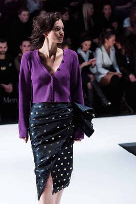 (170312) -- Moscow, March 12, 2017 -- A model displays a creation of Russian designer Alexander Rogov during the Mercedes-Benz Fashion Week Russia Fall Winter 2017 in Moscow, Russia, on March 12, 2017. ) RUSSIA-MOSCOW-MERCEDEZ-BENZ-FASHION WEEK-ALEXANDER ROGOV EvgenyxSinitsyn 