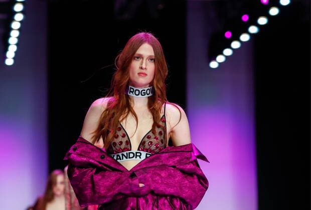 MOSCOW, RUSSIA - MARCH 12, 2017: A model showcases creations during a runway show for the Spring Summer 2017 collection by Russian fashion designer Alexandr Rogov on the opening day of the 2017 Mercedes-Benz Fashion Week Russia in the Manege Central Exhibition Hall. Artyom Geodakyan TASS  TS043FF5